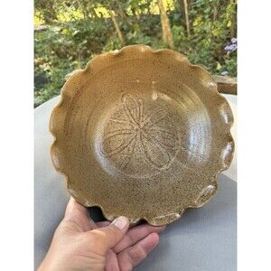 North Carolina Statesville Pottery Bowl Ruffled Edge Tan Speckled Vintage